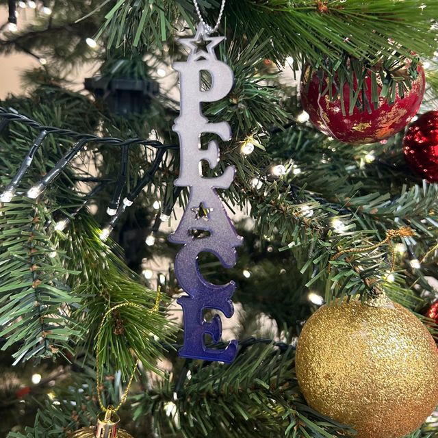 2 x Peace Lettering Baubles (Purple)