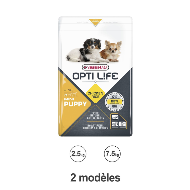 Croquettes Opti Life chiot mini sans gluten : Poulet (-10 kg)
