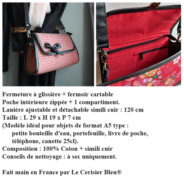 Sac cartable fermeture zippée "Kanako" simili cuir noir