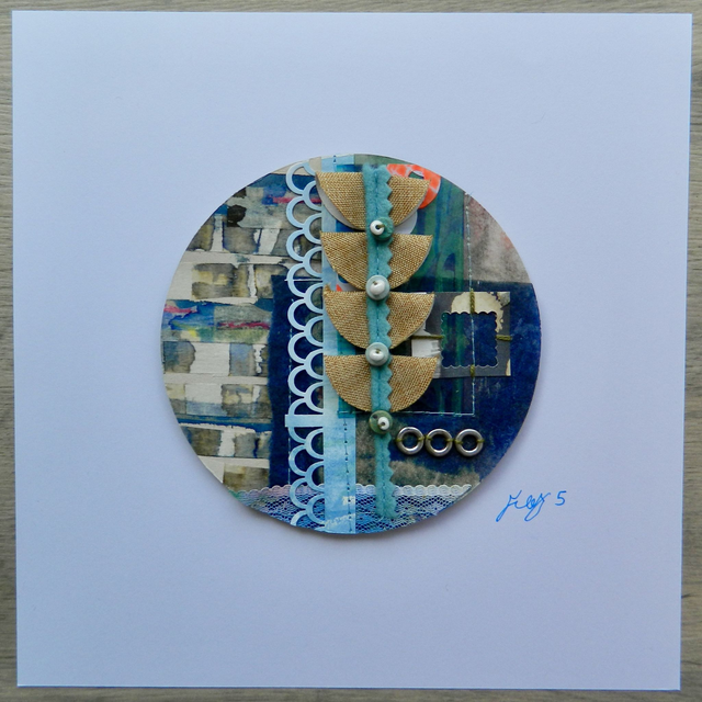 Square Paper + Stitch Collage - Blue/Neutral