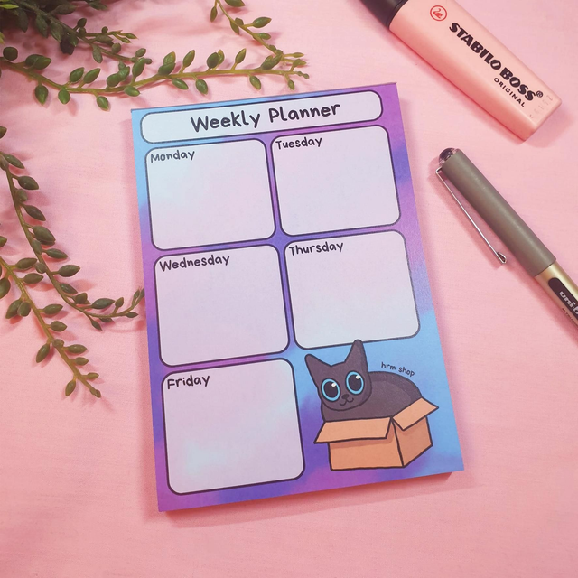 Weekly Planner Box Cat A6 Notepad
