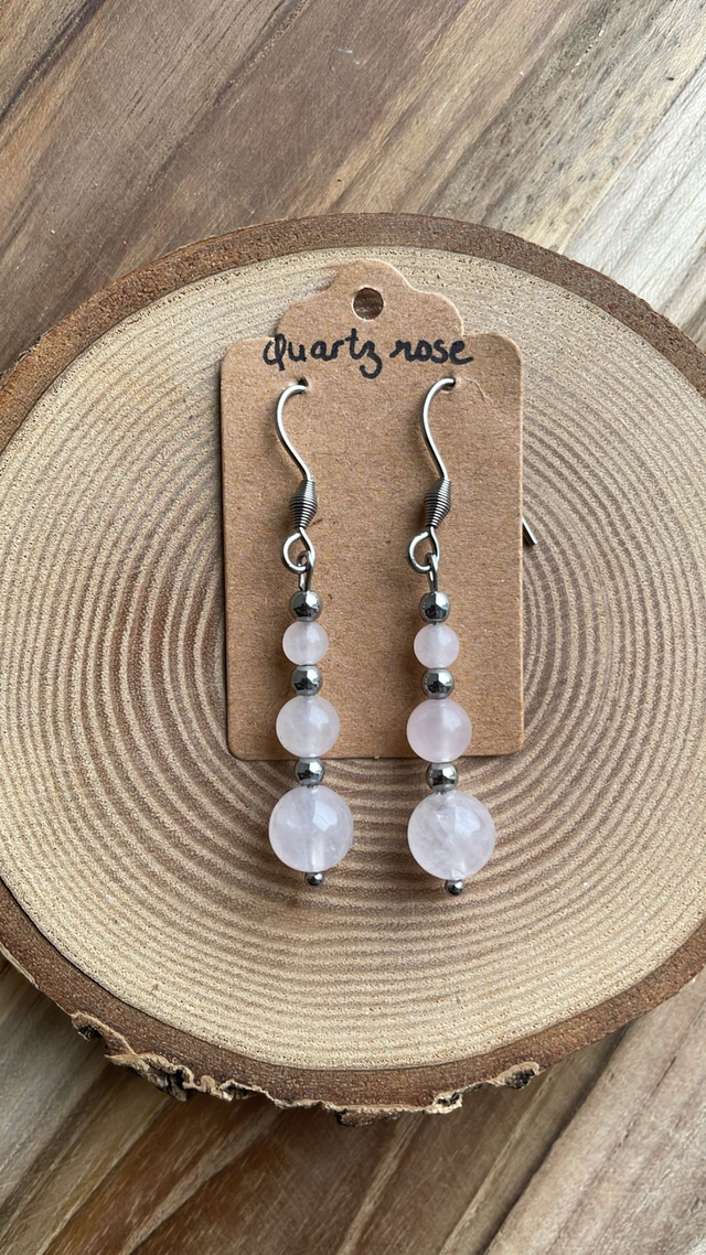 Boucles pendantes QUARTZ ROSE Acier inoxydable argenté