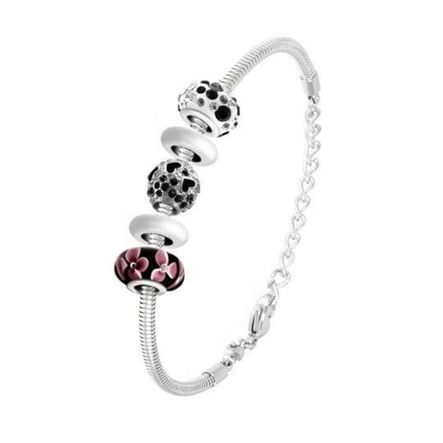 Bracelet de charms perles noirs et acier