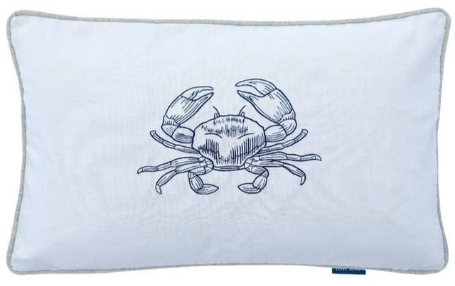 Handmade Kissenhülle maritim mit Stickerei Krabbe