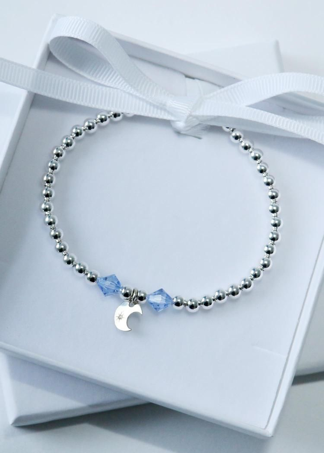 Blue Serenity Crystal Crescent Moon Charm Bracelet 