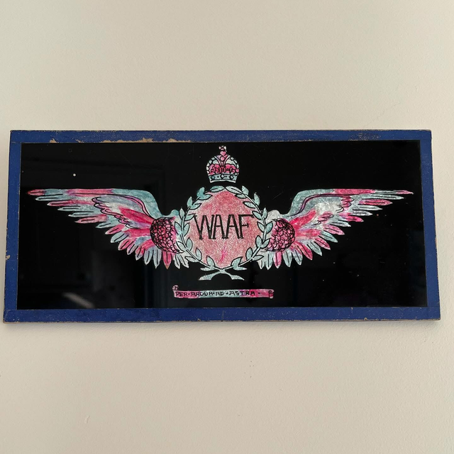 Scratch Made 1950’s Hand Painted Glass &amp; Foiled Backed WAAF Plaque