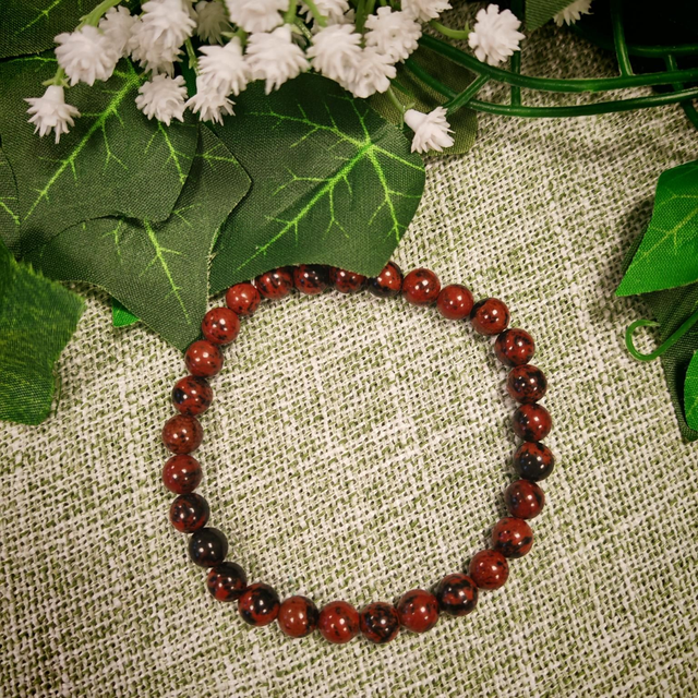 Bracelet 6mm obsidienne acajou