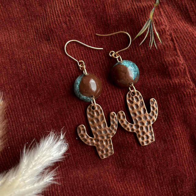 Copper Cactus Statement Earrings