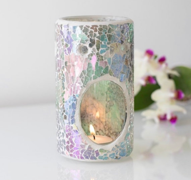 Light Blue Crackled Effect Pillar Tealight Wax Burner 