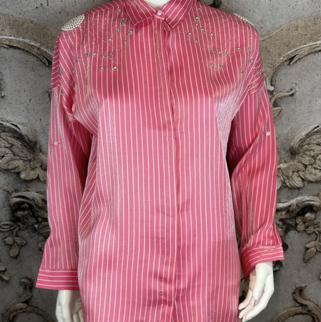BU10 Bluse pink/Weiß gestreift versch.Größen