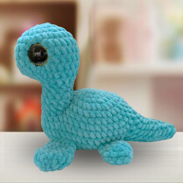 Crochet Plush Chenille Nessie, Turquoise, Glitter Eyes, Ukca tested
