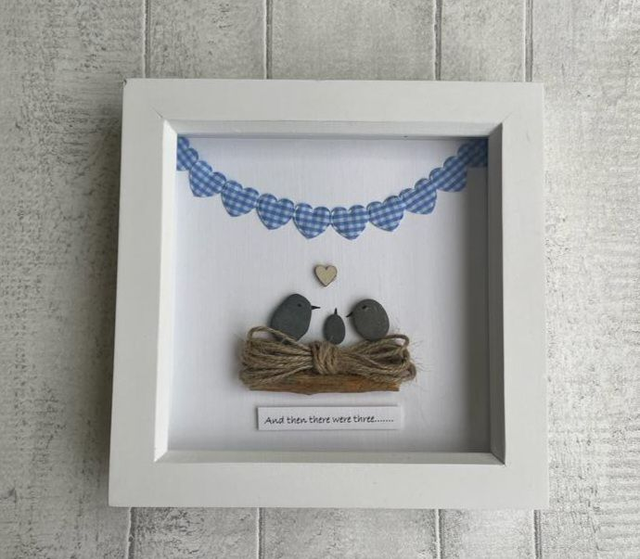 Irish, Hand Crafted, Personalised, Pebble Art New Baby Picture 