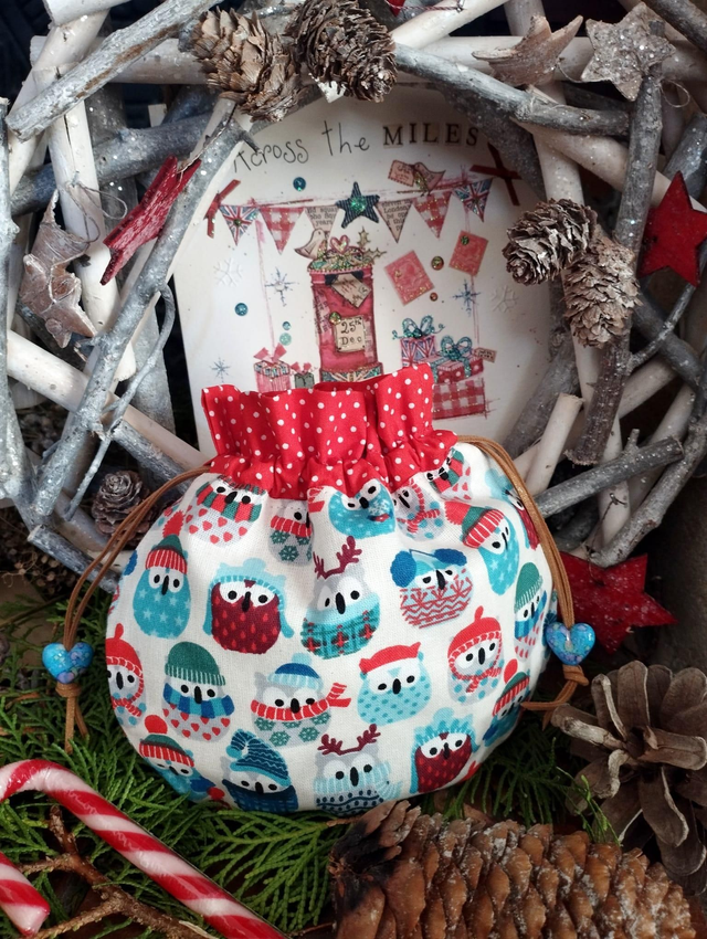 Pochon Rond - Chouettes de Noël