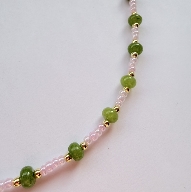 Penelope - Pink, Green & Pearl Beaded Necklace