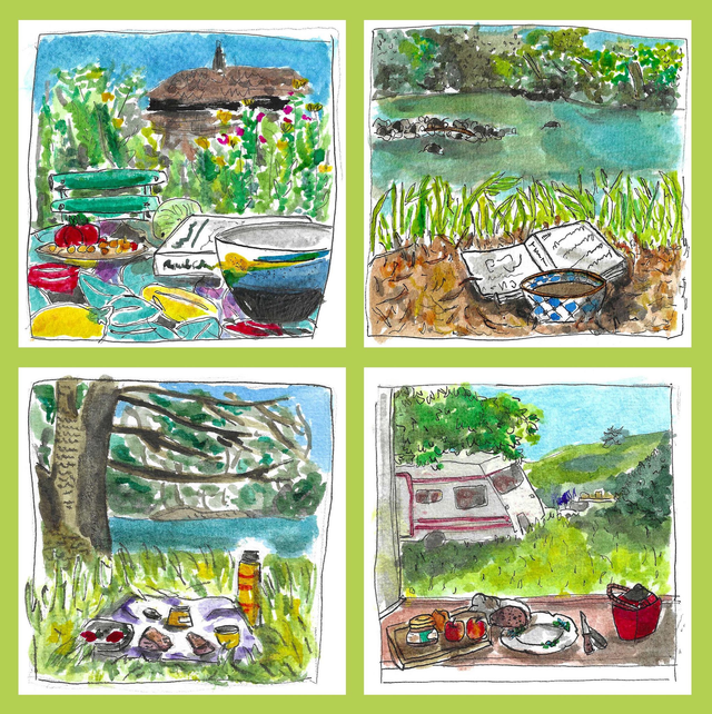 Lot 4 cartes postales "Petit déjeuner ardéchois"