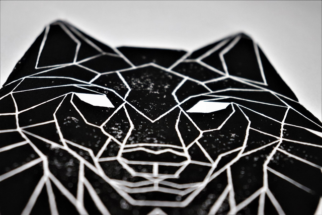 Linogravure A4 Loup Géométrique