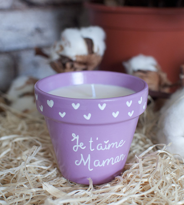 Bougie en terre cuite : Je t'aime Maman - Bougie 100% cire de soja [Cadeau Maman / Fête des mères]