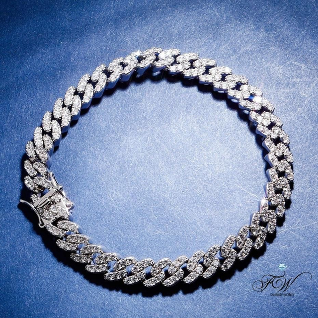 Bracelet Chaîne De Cheville Maille Cubaine Plaqué-or Blanc 18k 8mm