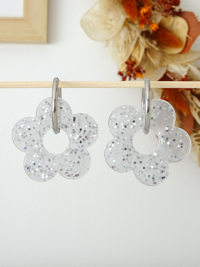 Grande fleur : Gris paillette argent