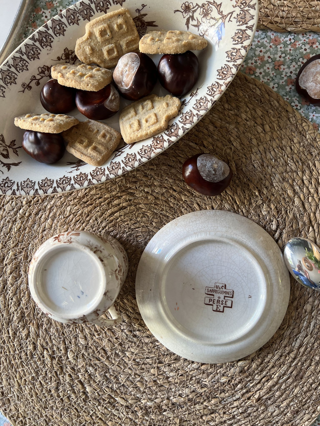 PERSE - Tasse à café & sous-tasse de la manufacture de Sarreguemines - Terre de Fer