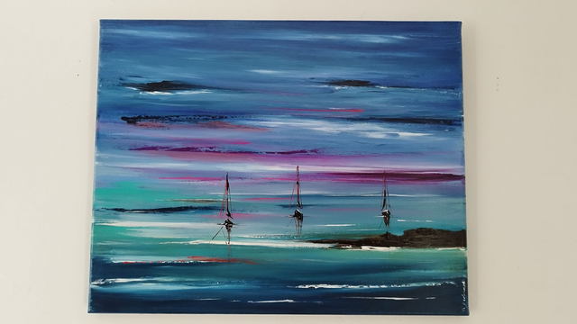 Art contemporain tableau peinture toile œuvre d'art originale bateaux voiliers