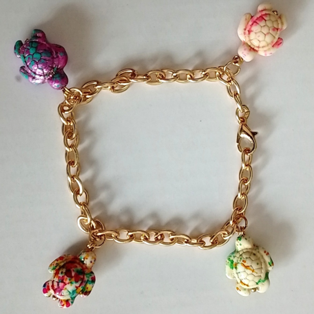 Ladies Handmade Gold Coloured Bracelet with Turtle Charms