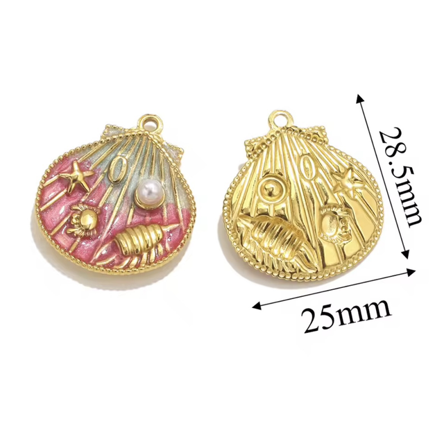 Charm conchiglia fucsia con perla 