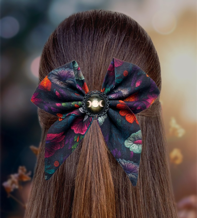 Barrette à cheveux - Triple lune fleurie