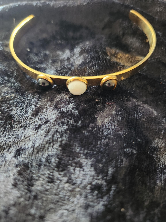 SNOWY QUARTZ TIGERS EYE BLACK OBSIDIAN BANGLE 