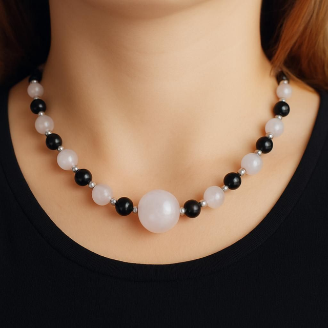 Ras du cou Quartz rose Tourmaline