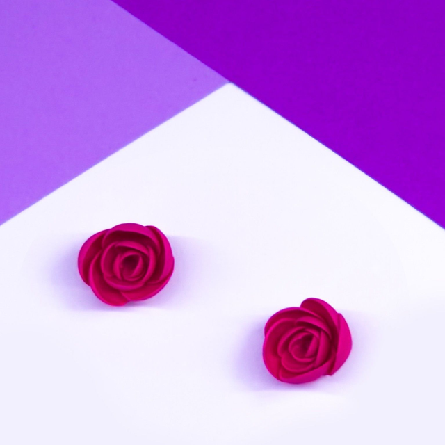 Fuchsia Rose Studs - Sterling Silver