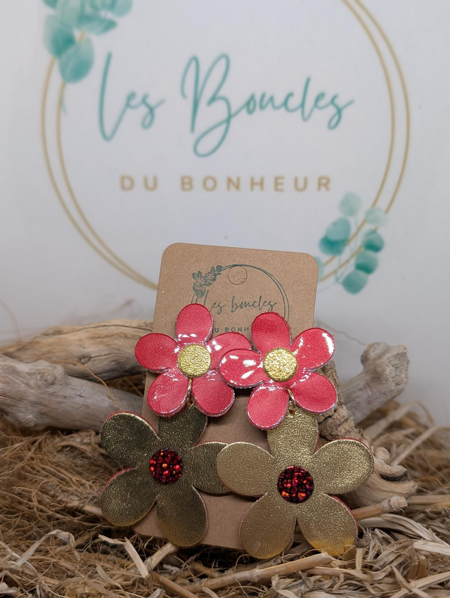 Boucles d&#039;oreilles Marguerite doré rouge m1058