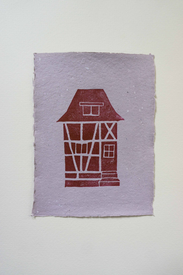 Linogravure maison alsacienne 