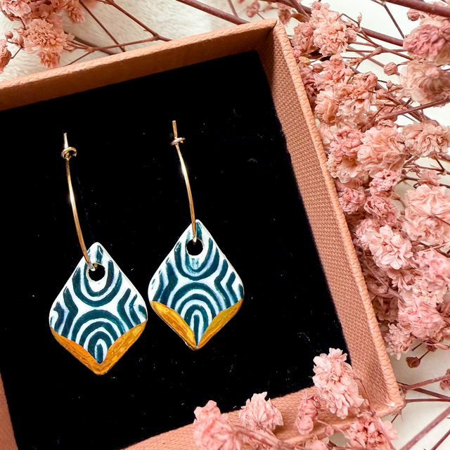 Boucles d’oreilles porcelaine et or