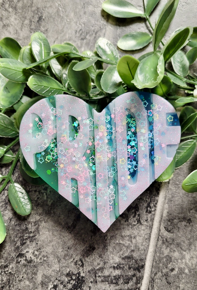 PRIDE Heart -  White Lettering &amp; Stars, Green &amp; Blue Heart