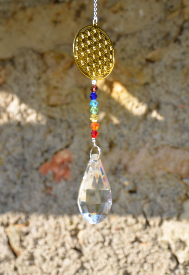 Fleur de Vie goutte de cristal &amp; chaine des chakras