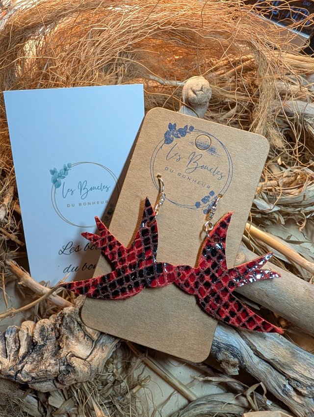 Boucles d'oreilles Hirondelle rouge python h007