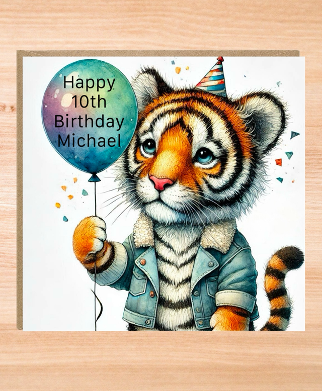 Personalised Tiger Cat Birthday Card