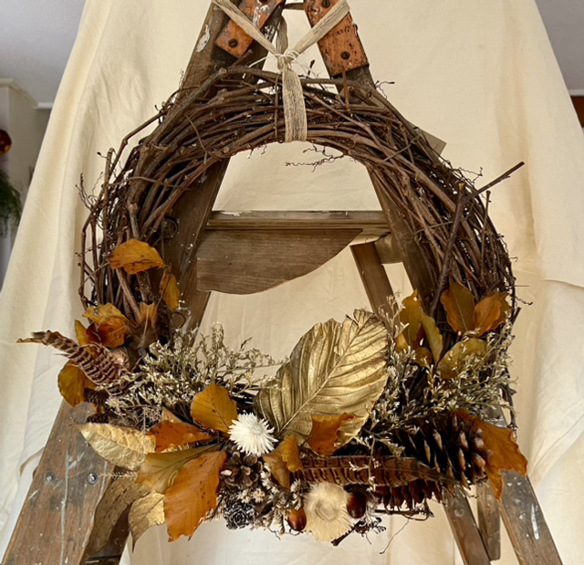 autumn wreath with gold accents