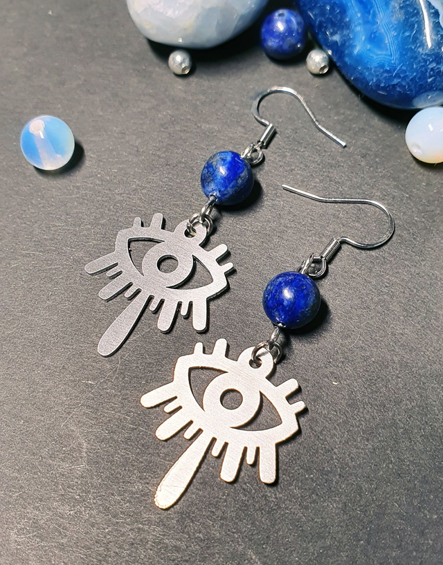 Boucles d&#039;oreilles Œil mystique et lapis lazuli 