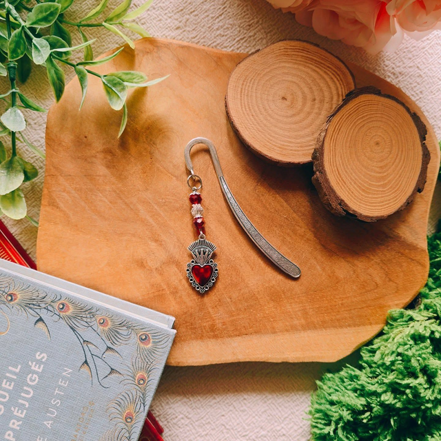 Marque-pages Coeur rouge et argenté