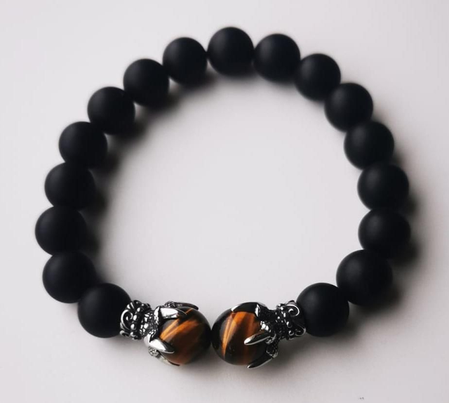 Bracelet Homme ONYX et OEIL DE TIGRE 10mm 