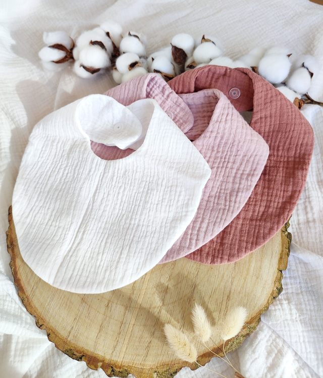 Lot de 3 bavoirs en double gaze 