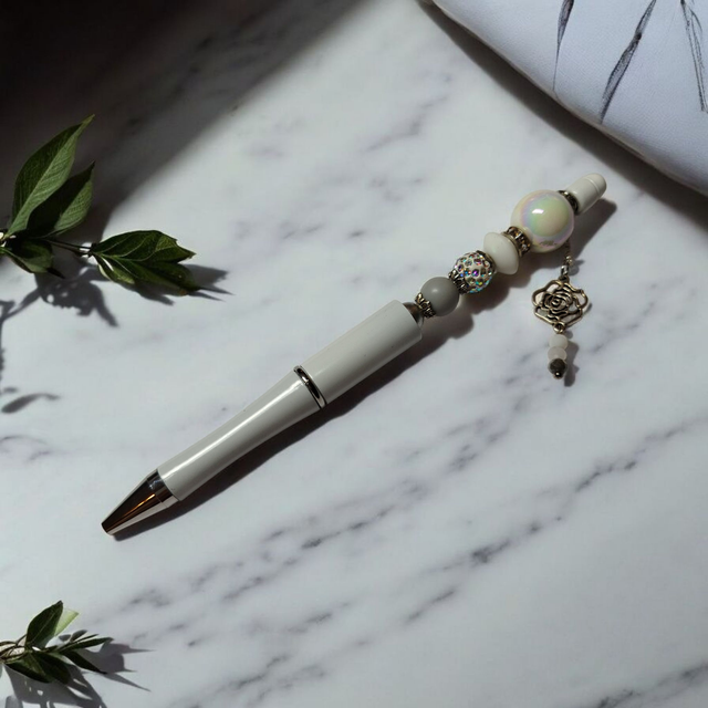 Stylo perles blanc