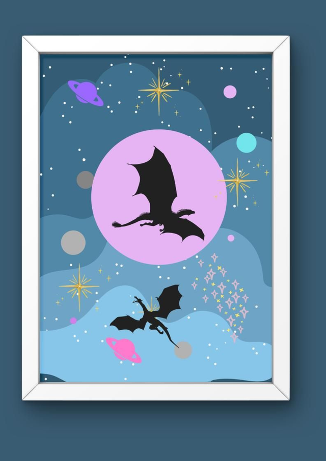 Dragons in Space Art Print Unframed 
