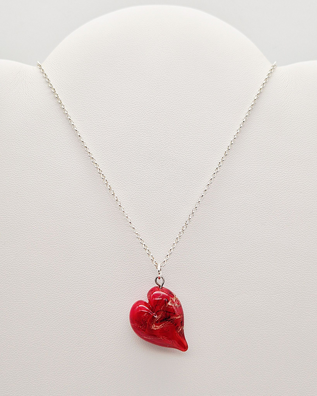 Pendentif Cœur rouge avec fil noir et aventurine dorée 3
