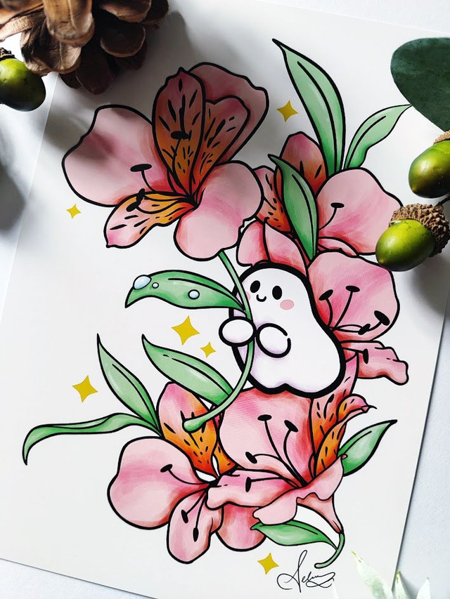 Ghost Holding Flowers A5 Print