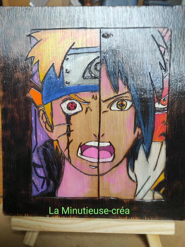Cadre pyrogravure Naruto Sasuke