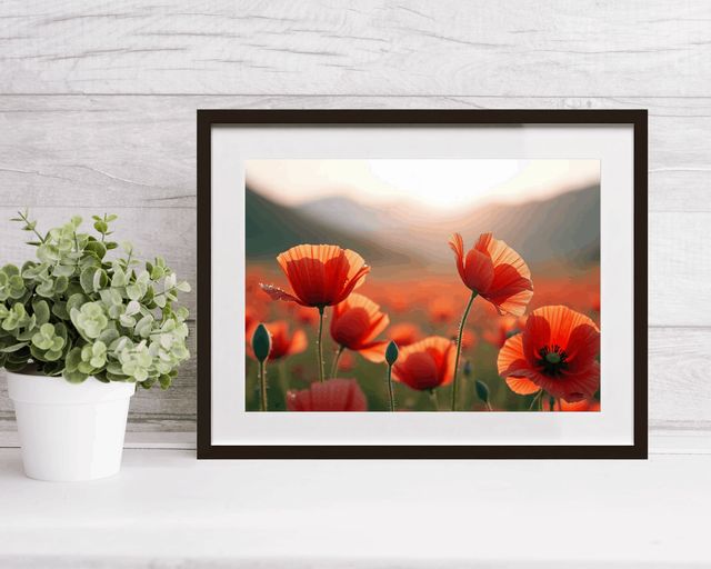 Tableau Coquelicots – Paysage Onirique et Naturel, Photo Encadrée Qualité Musée