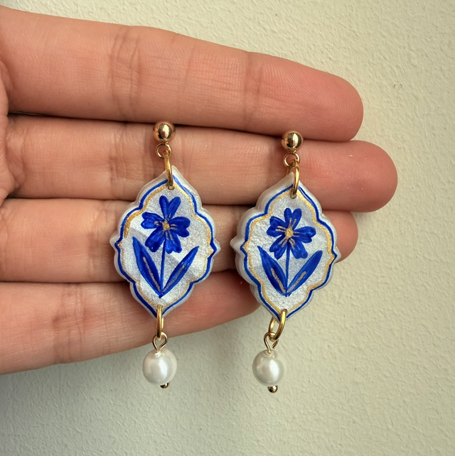 Forget me Not Blue and White Pearl Earrings